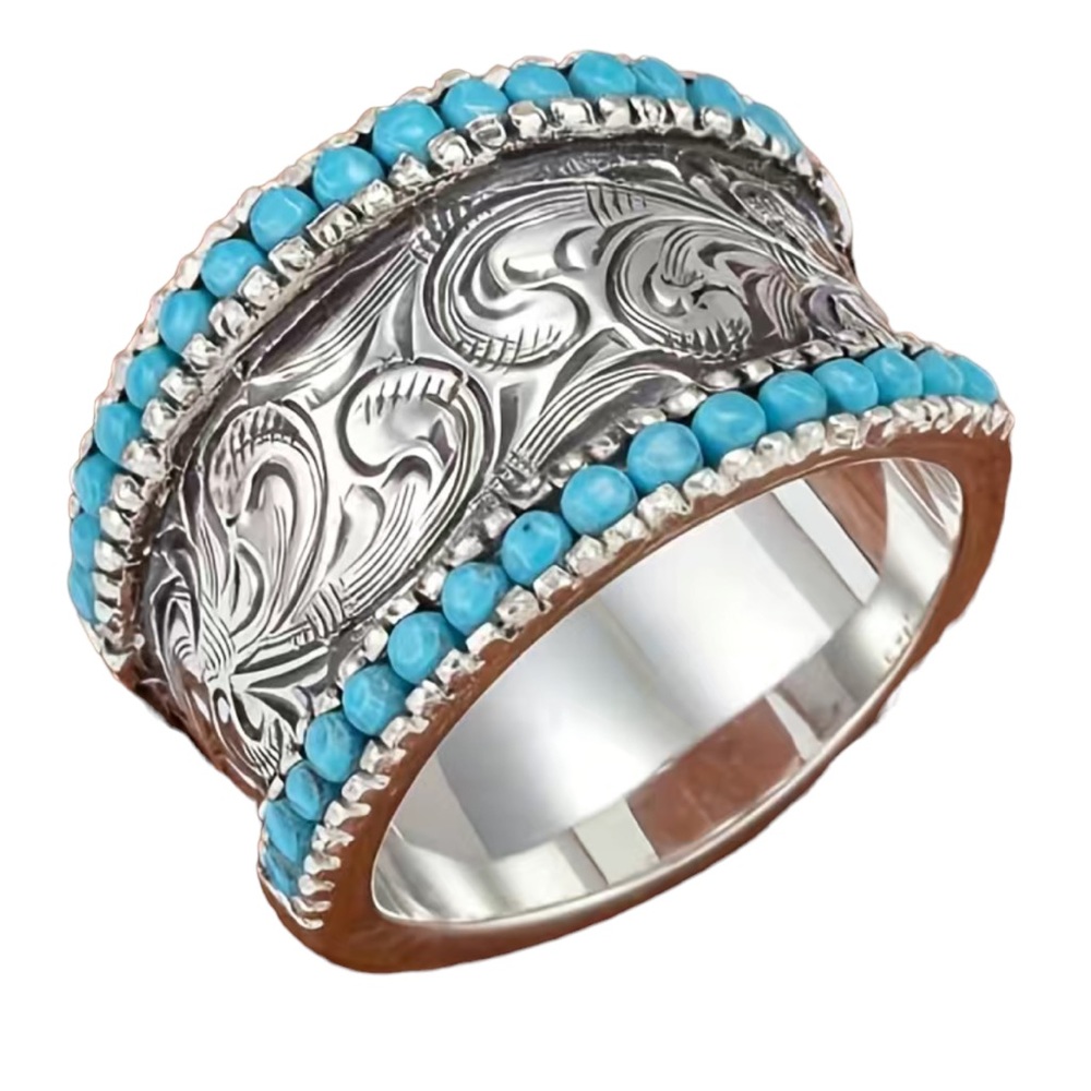 Silver and Turquoise Lined Unisex Ring